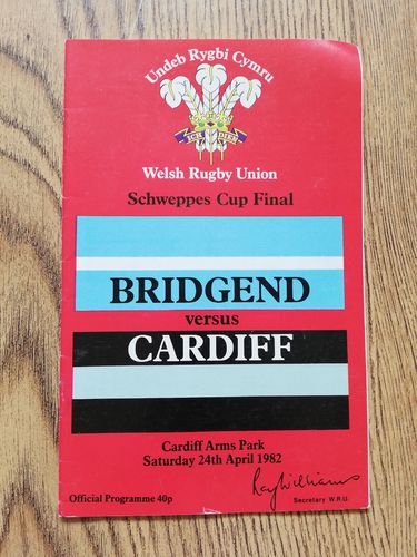 Bridgend v Cardiff 1982 Schweppes Cup Final Rugby Programme