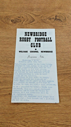 Newbridge v Neath Apr 1975 Rugby Programme