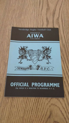 Newbridge v South Glamorgan Institute Nov 1984 Rugby Programme