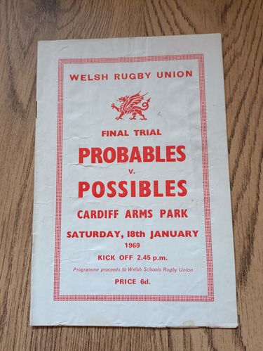 Probables v Possibles Jan 1969 Final Welsh Trial Rugby Programme