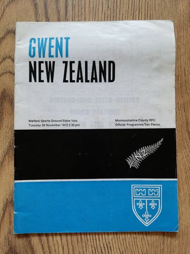 Gwent v New Zealand Nov 1972 Rugby Programme
