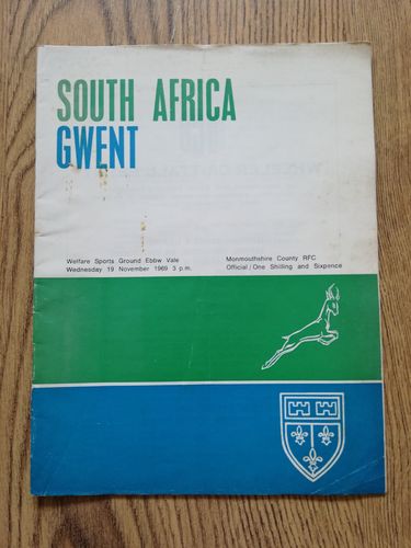 Gwent v South Africa Nov 1969 Rugby Programme
