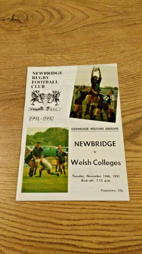 Newbridge v Welsh Colleges Nov 1991 Rugby Programme