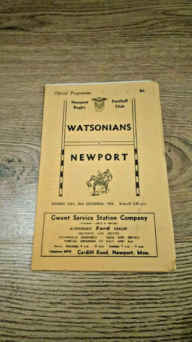 Newport v Watsonians Dec 1958 Rugby Programme