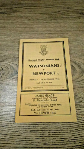 Newport v Watsonians Dec 1965 Rugby Programme