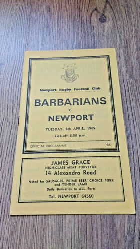 Newport v Barbarians Apr 1969 Rugby Programme