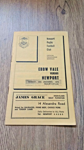 Newport v Ebbw Vale Feb 1971 Rugby Programme