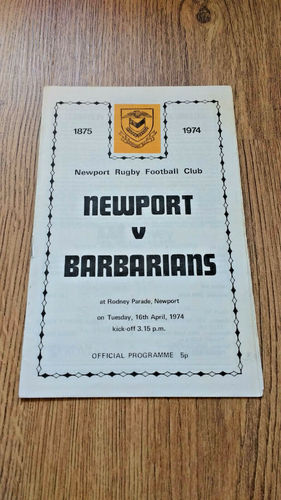 Newport v Barbarians Apr 1974 Rugby Programme