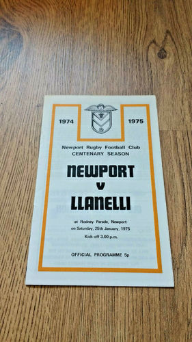 Newport v Llanelli Jan 1975 Rugby Programme