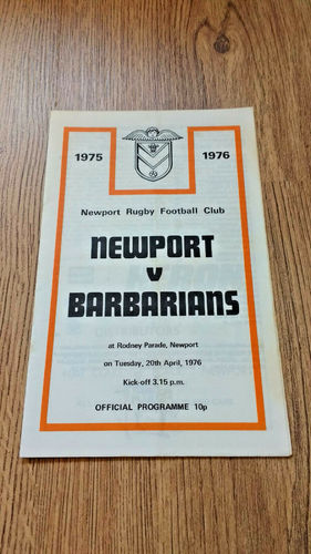 Newport v Barbarians Apr 1976 Rugby Programme