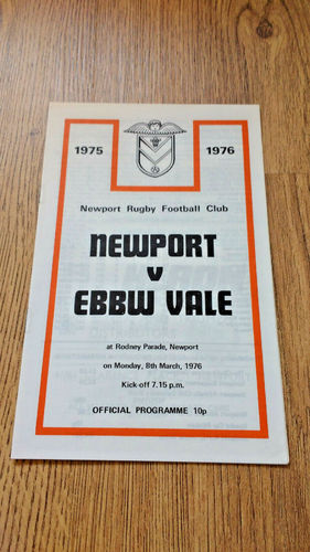 Newport v Ebbw Vale Mar 1976 Rugby Programme