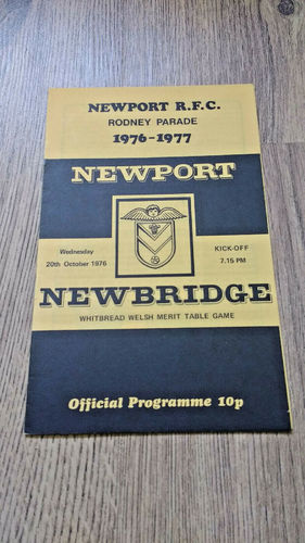 Newport v Newbridge Oct 1976 Rugby Programme