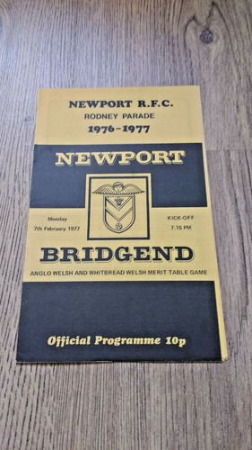 Newport v Bridgend Feb 1977 Rugby Programme