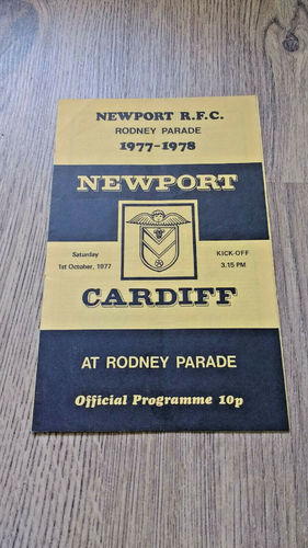 Newport v Cardiff Oct 1977 Rugby Programme