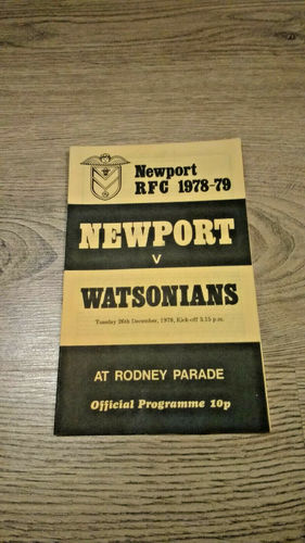 Newport v Watsonians Dec 1978 Rugby Programme