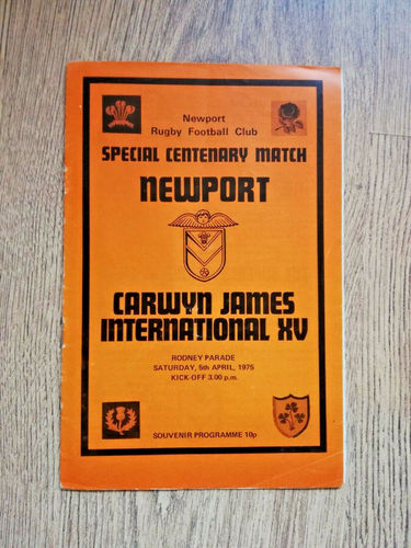 Newport v Carwyn James International XV Apr 1975 Rugby Programme