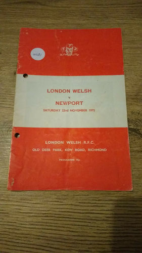London Welsh v Newport Nov 1975 Rugby Programme