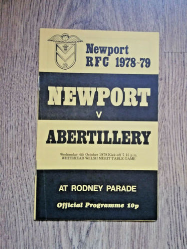 Newport v Abertillery Oct 1978 Rugby Programme