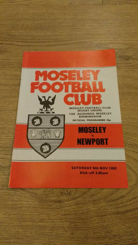 Moseley v Newport Nov 1982 Rugby Programme