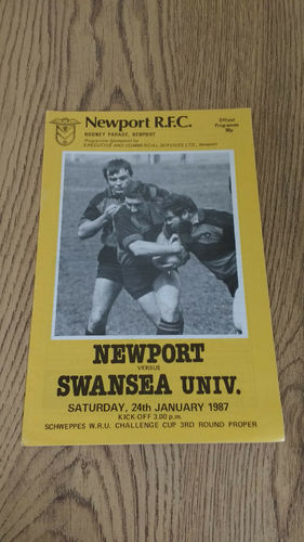 Newport v Swansea University Jan 1987 Rugby Programme