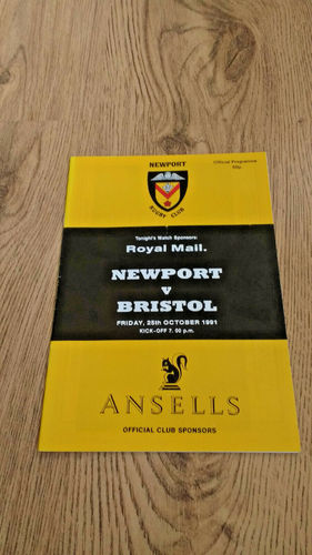 Newport v Bristol Oct 1991 Rugby Programme