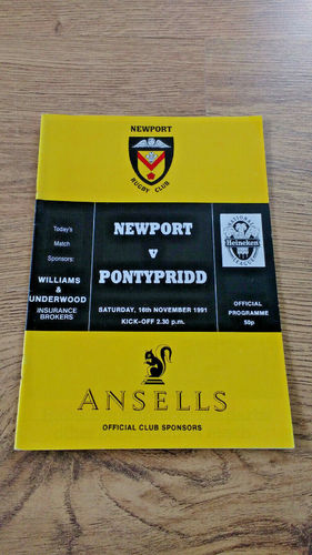Newport v Pontypridd Nov 1991 Rugby Programme