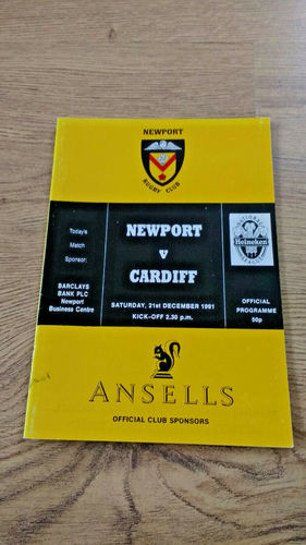 Newport v Cardiff Dec 1991 Rugby Programme