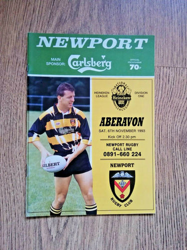 Newport v Aberavon Nov 1993 Rugby Programme