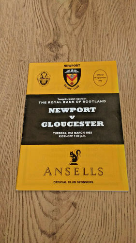 Newport v Gloucester Mar 1993 Rugby Programme