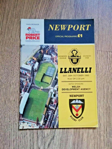 Newport v Llanelli Oct 1995 Rugby Programme