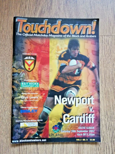 Newport v Cardiff Sept 2002 Rugby Programme