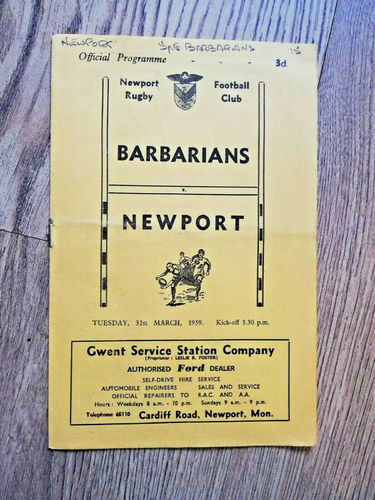 Newport v Barbarians Mar 1959 Rugby Programme