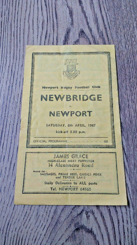 Newport v Newbridge Apr 1967 Rugby Programme