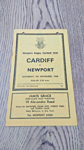 Newport v Cardiff Nov 1968 Rugby Programme