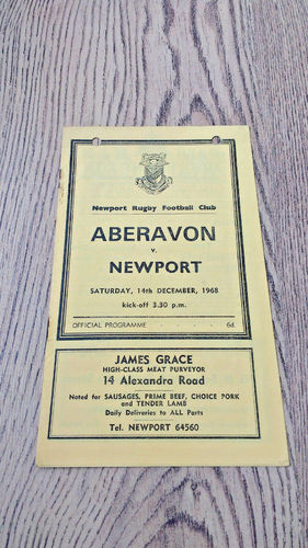 Newport v Aberavon Dec 1968 Rugby Programme