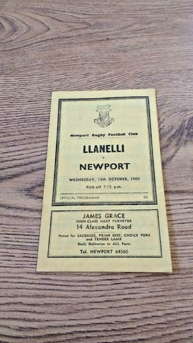 Newport v Llanelli Oct 1969 Rugby Programme