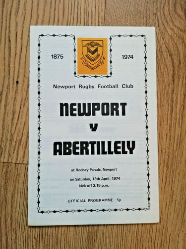 Newport v Abertillery Apr 1974 Rugby Programme