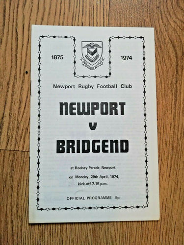 Newport v Bridgend Apr 1974 Rugby Programme