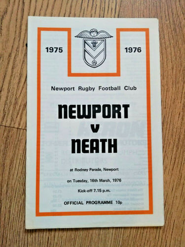 Newport v Neath Mar 1976 Rugby Programme