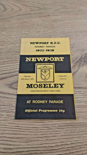 Newport v Moseley Mar 1978 Rugby Programme