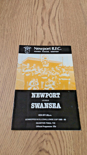 Newport v Swansea Mar 1986 Schweppes Cup Quarter-Final Rugby Programme