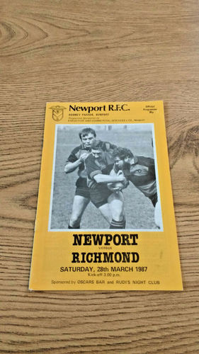 Newport v Richmond Mar 1987 Rugby Programme