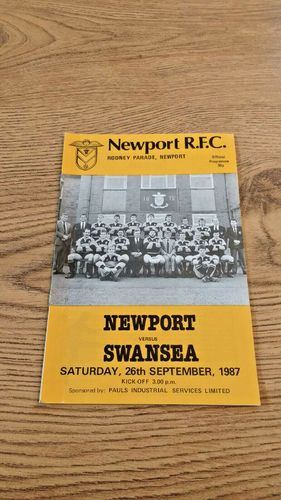 Newport v Swansea Sept 1987 Rugby Programme