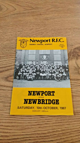 Newport v Newbridge Oct 1987 Rugby Programme