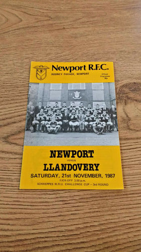 Newport v Llandovery Nov 1987 Schweppes Cup Rugby Programme