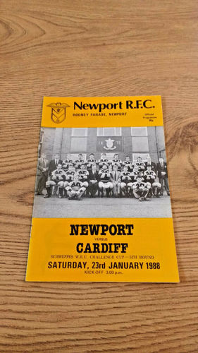 Newport v Cardiff Jan 1988 Schweppes Cup Rugby Programme