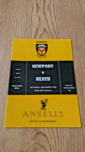 Newport v Neath Mar 1992 Rugby Programme