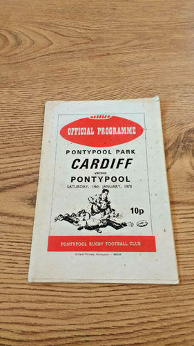 Pontypool v Cardiff Jan 1978 Rugby Programme