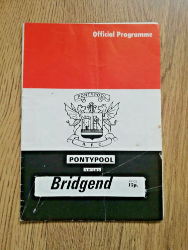 Pontypool v Bridgend Sept 1981 Rugby Programme