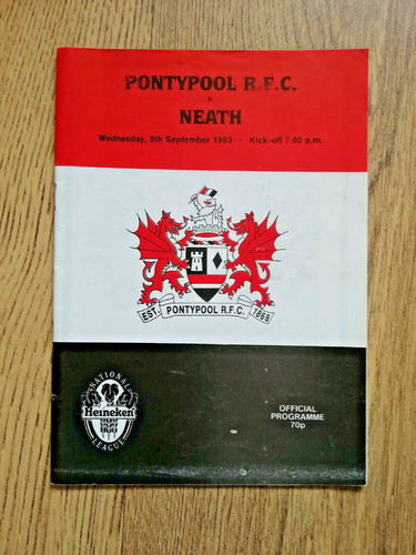 Pontypool v Neath Sept 1993 Rugby Programme
